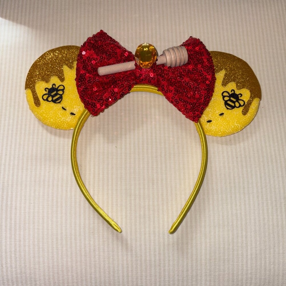 Winnie the Pooh honey pot red bow sparkly Disney Minnie Mouse ears headband